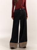 Asgony ASG24560 curled plaid splicing casual wide-leg jeans set