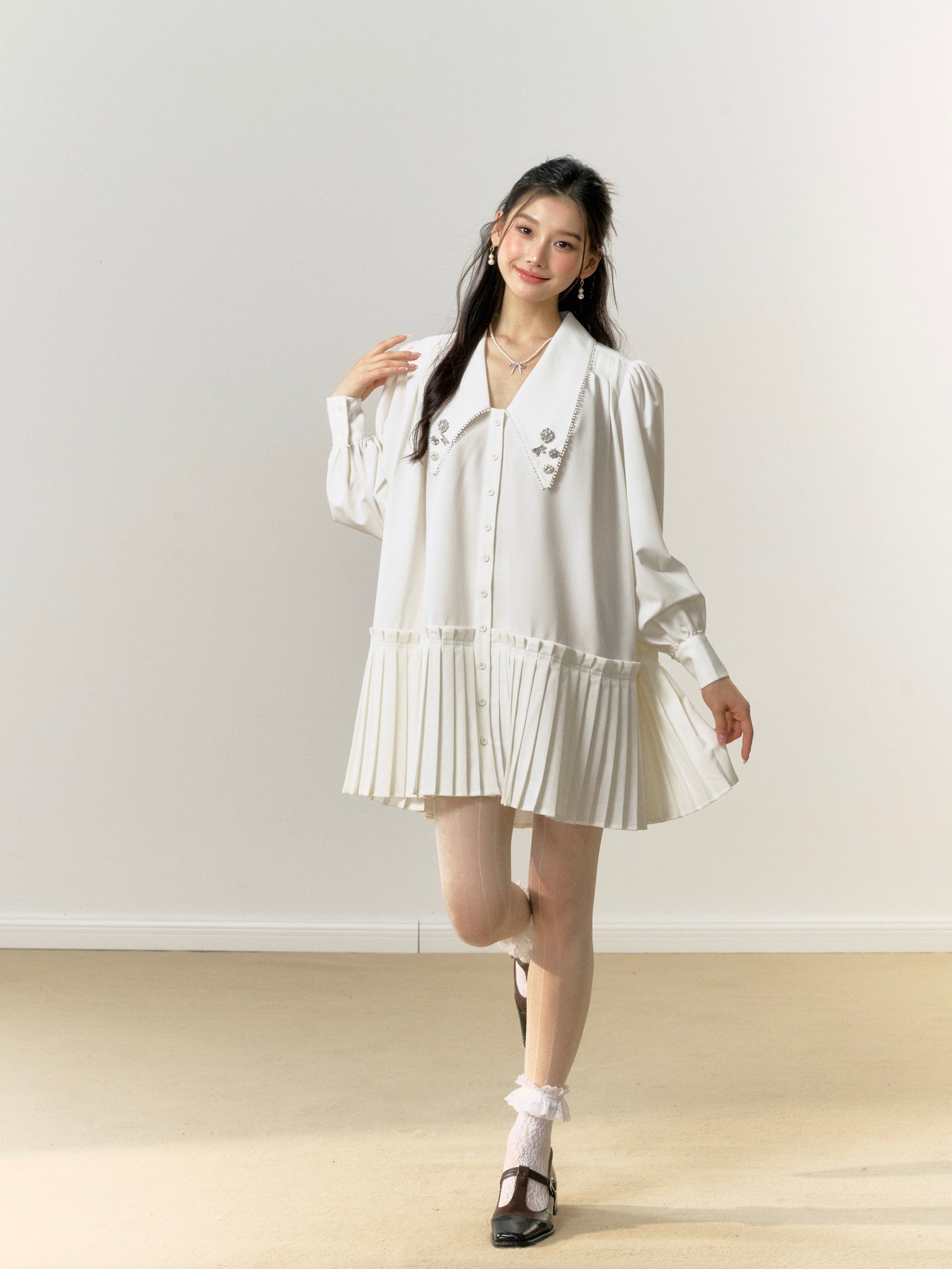 Lafreedom White Shirt Pleated Mini Dress