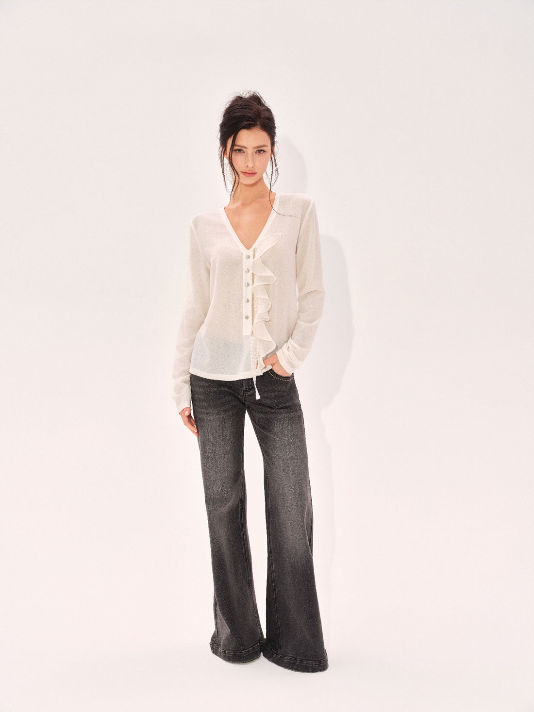 NONCESTNON N326 Patchwork One-Shoulder Top