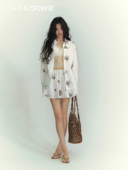 SOMESOWE S2609059&amp;S2609060 Flower embroidery lace patchwork shirt + skirt