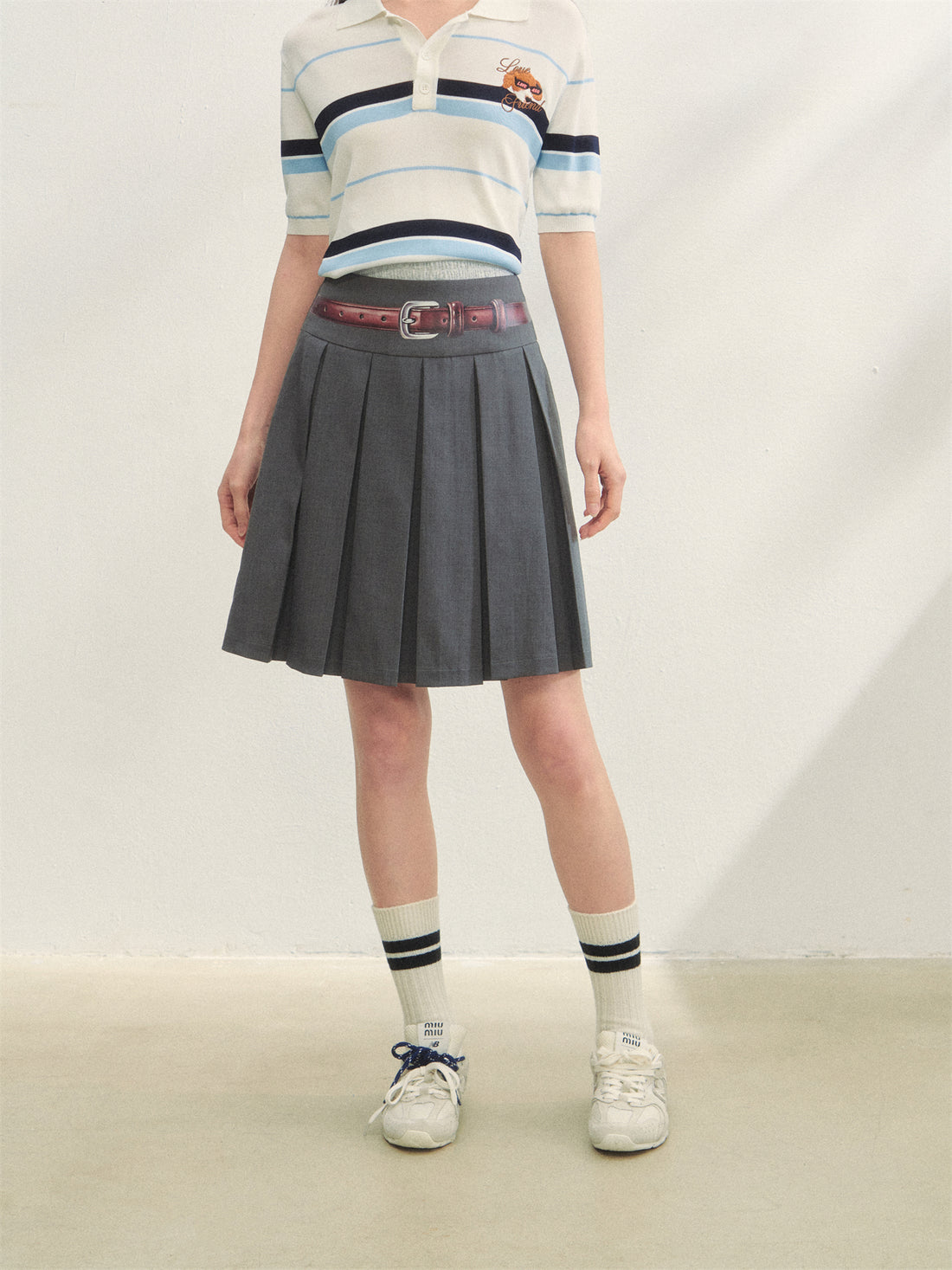 AsGony ASG25271 Printed waistband pleated skirts