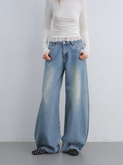 AsGony ASG25653 Hot stamping washed curved knife jeans