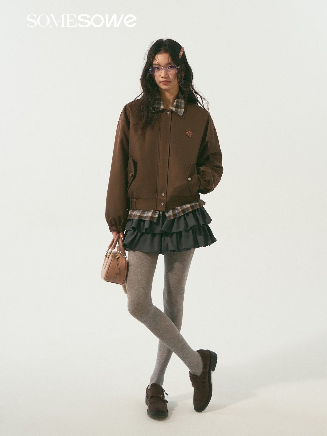 SOMESOWE S2509003 Double layered collar plaid spliced jacket