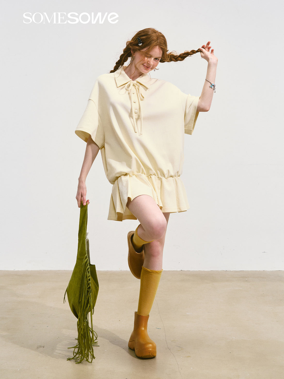 SOMESOWE S2508116 Loose pleated bow dress