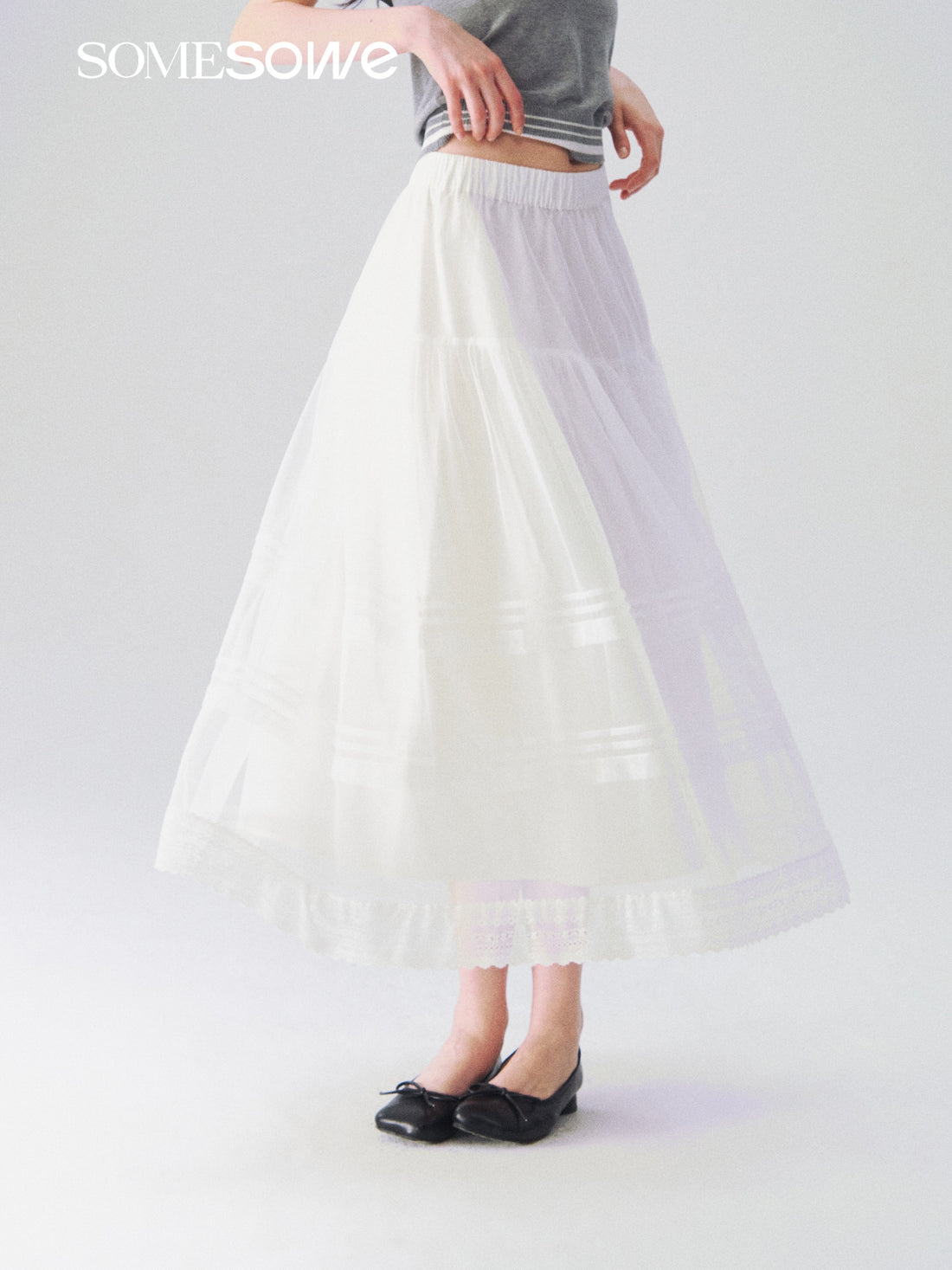 SOMESOWE S2609108 Dreamy white feather flowing cloud gauze skirt