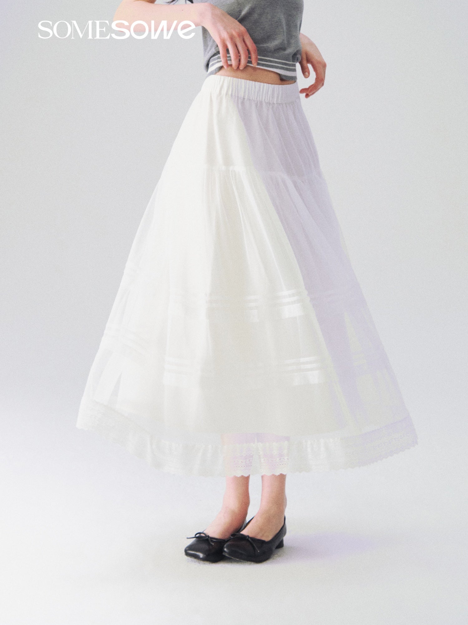 SOMESOWE S2609108 Dreamy white feather flowing cloud gauze skirt
