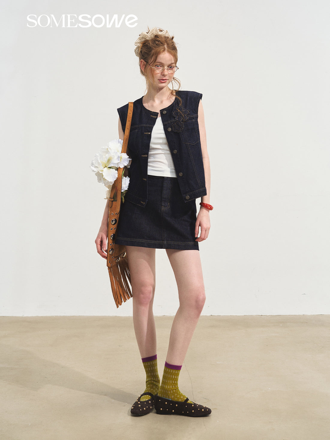 SOMESOWE S2508105&amp;S2508106 Stacked loose denim vest + shorts set