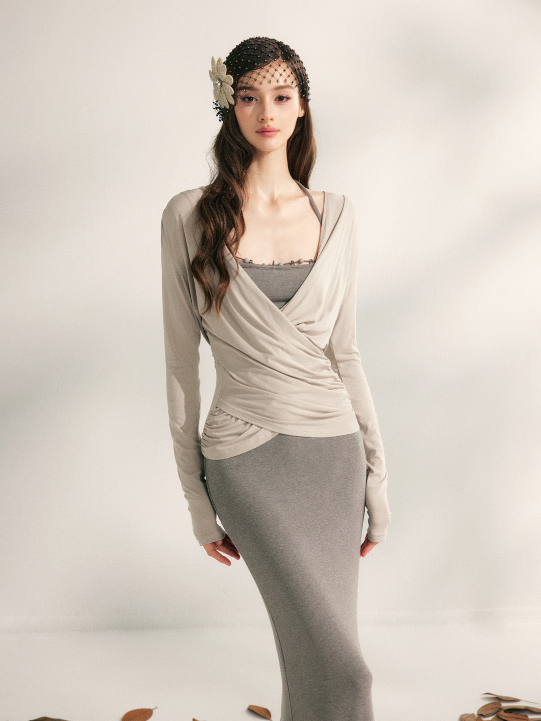 YZZI HE V-neck pleated waist cinching top
