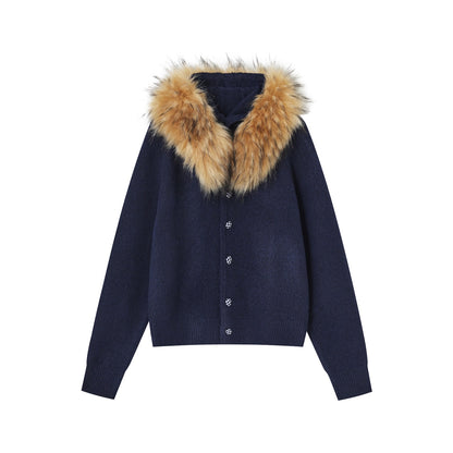 SOMESOWE S2508279 Detachable wool collar cowhide hooded cardigan