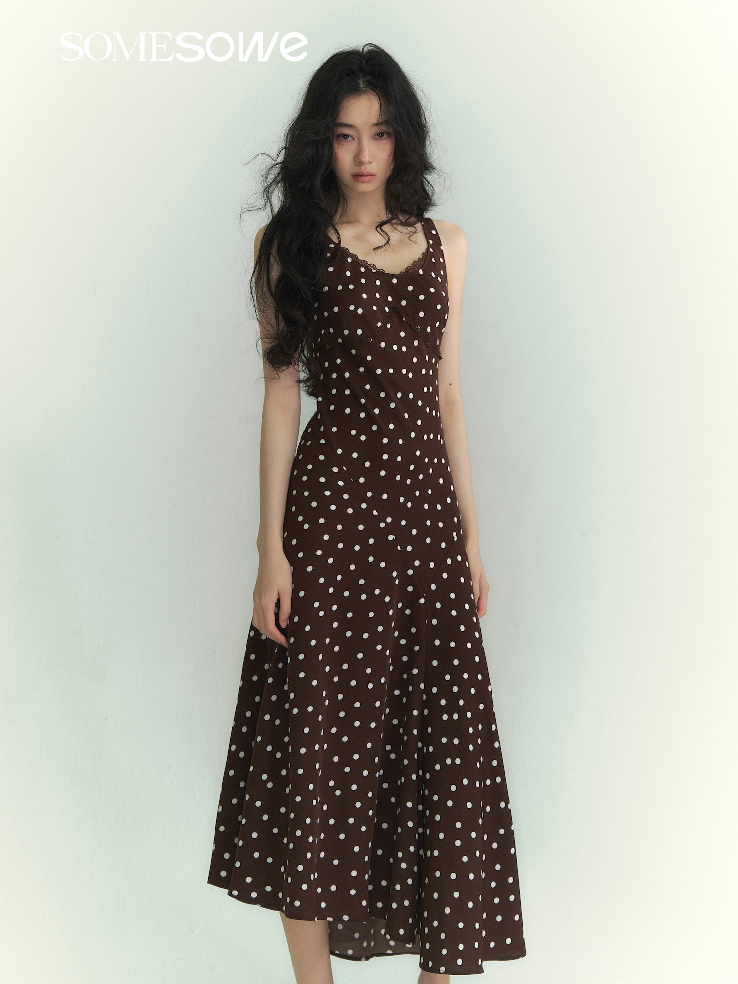 SOMESOWE S2609075 Lace polka dot dress