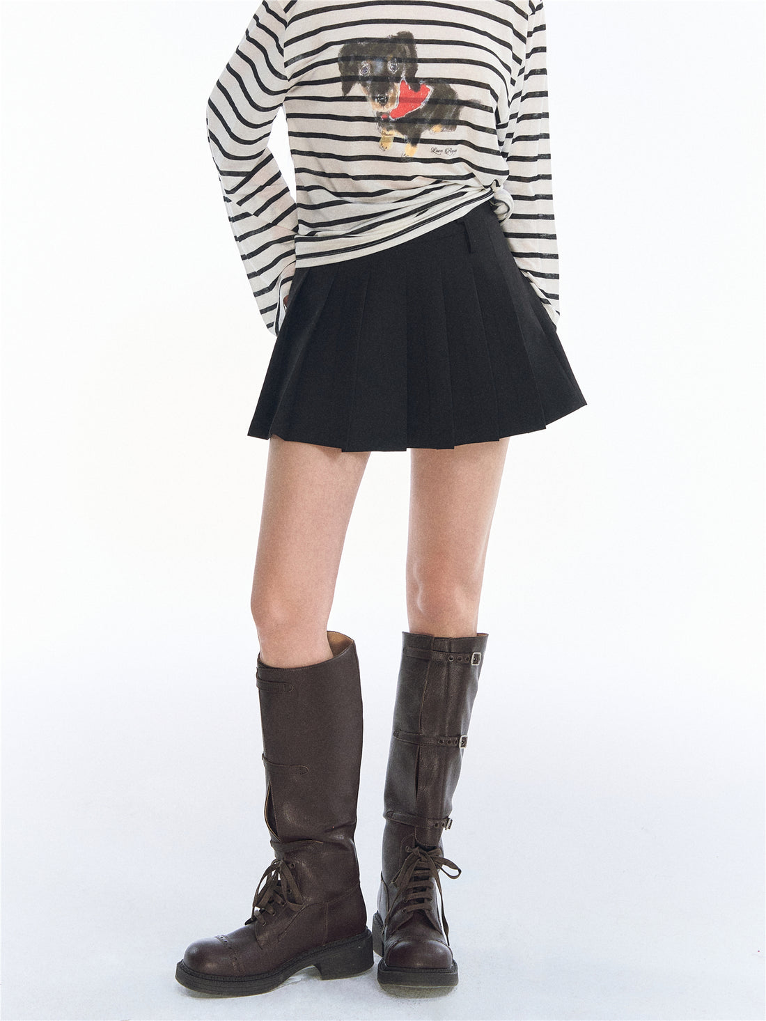 Asgony ASG26554 Asymmetric Waist Pleated Skirt