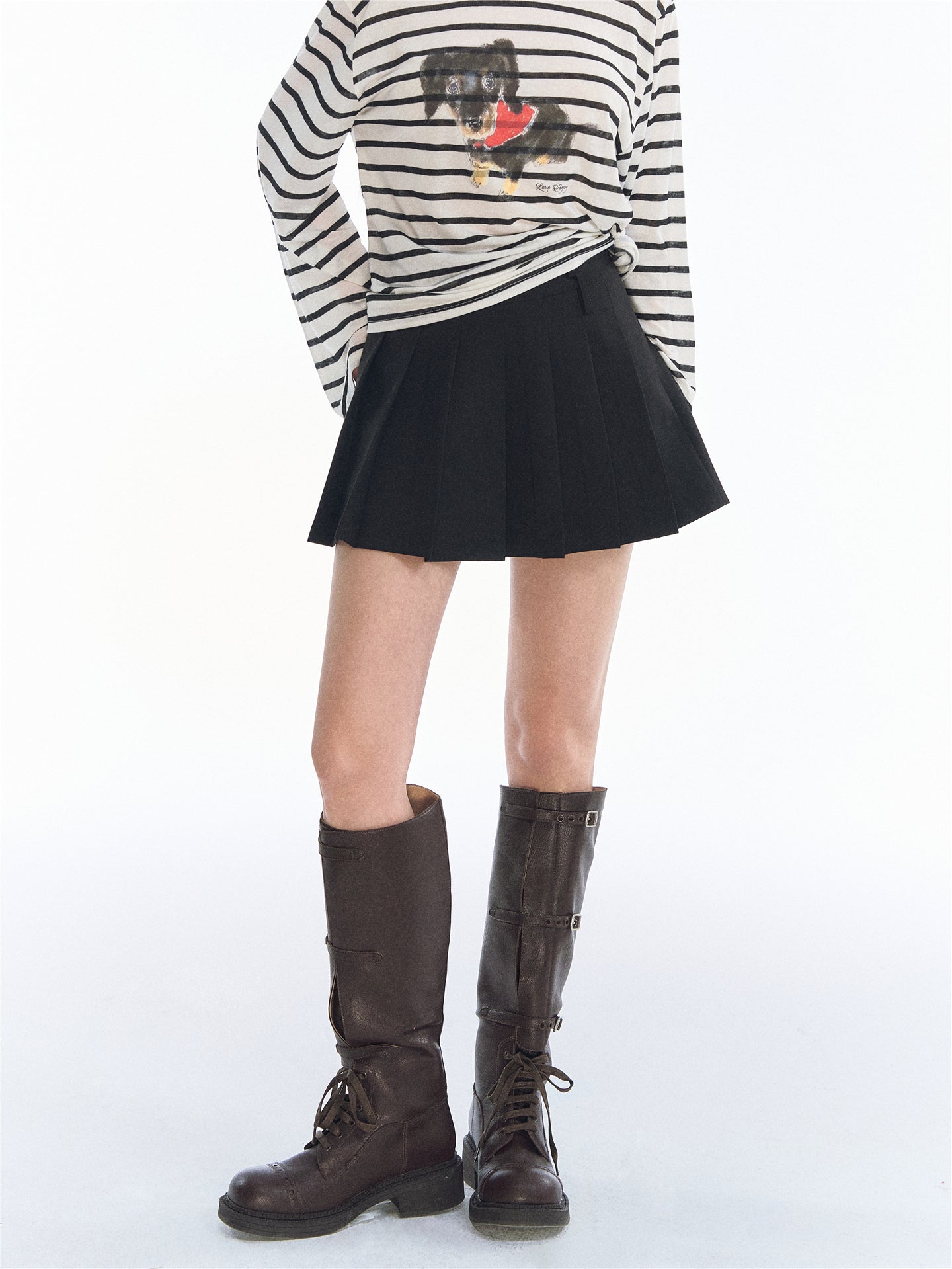 Asgony ASG26554 Asymmetric Waist Pleated Skirt