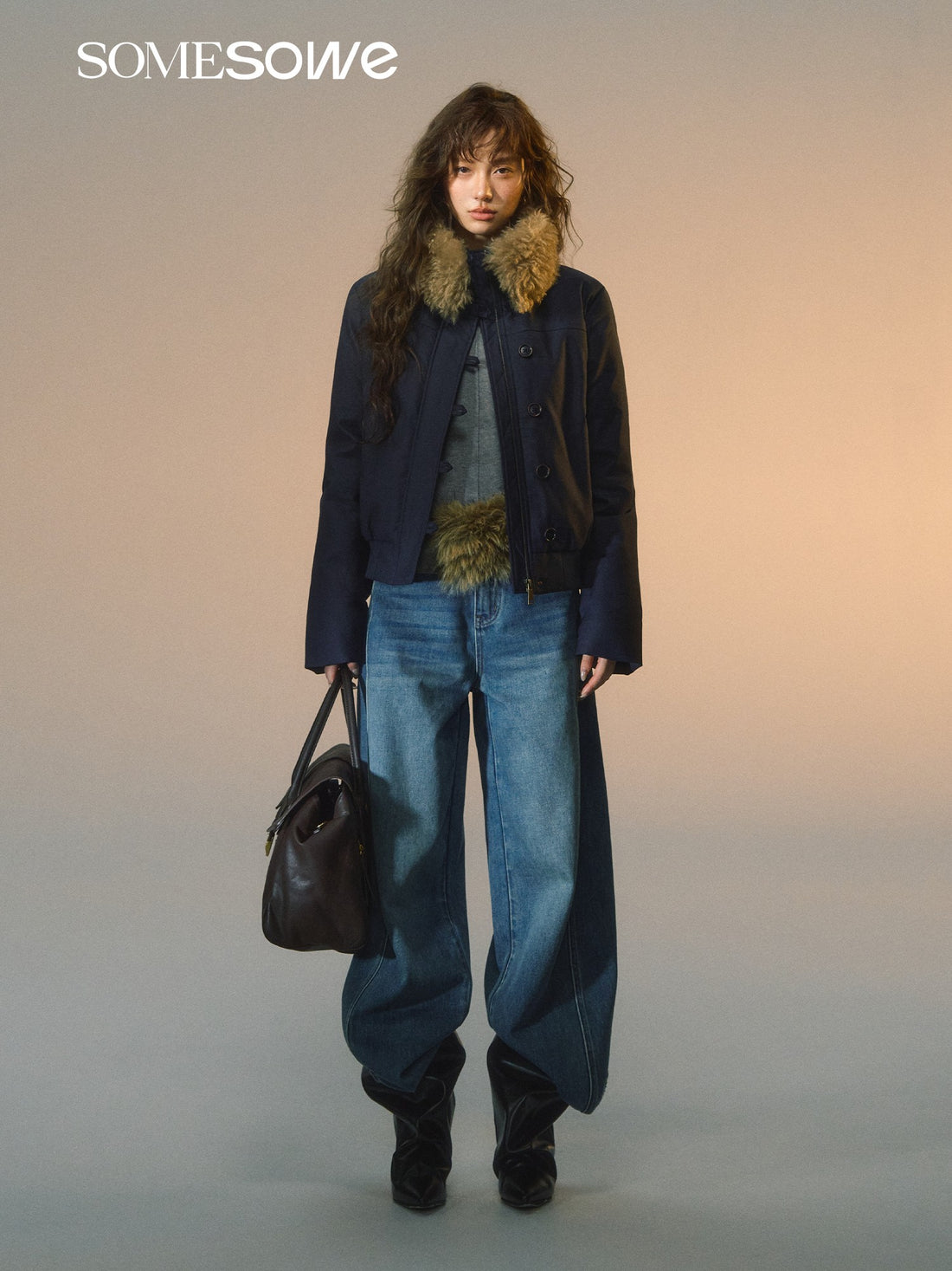 SOMESOWE S2508265 Detachable fur collar slim down jacket