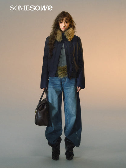 SOMESOWE S2508265 Detachable fur collar slim down jacket