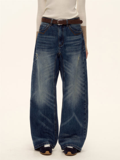 AsGony ASG25513 Ripped water washed curved knife jeans