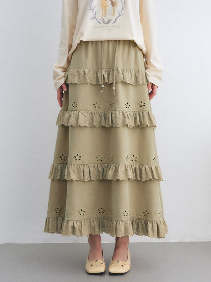 AsGony ASG26036 Vintage lace embroidered half length skirt