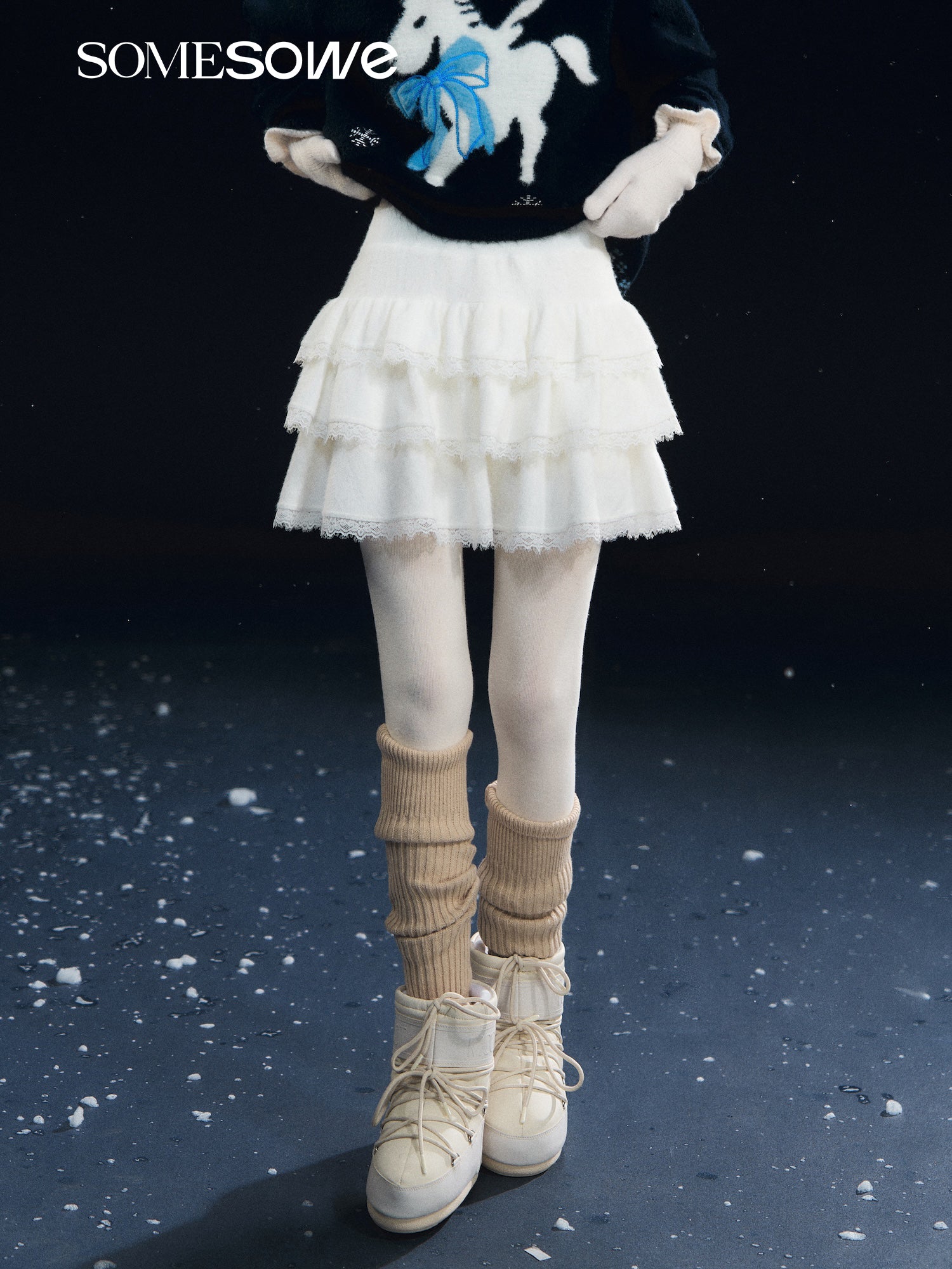 SOMESOWE S2508307 Lace patchwork fluffy cake skirt