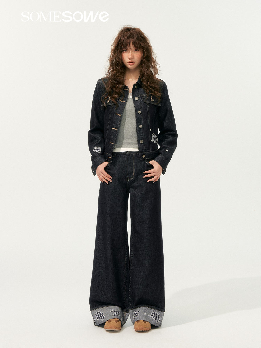 SOMESOWE S2508198&amp;S2508199 Childlike embroidered original color denim jacket + jeans