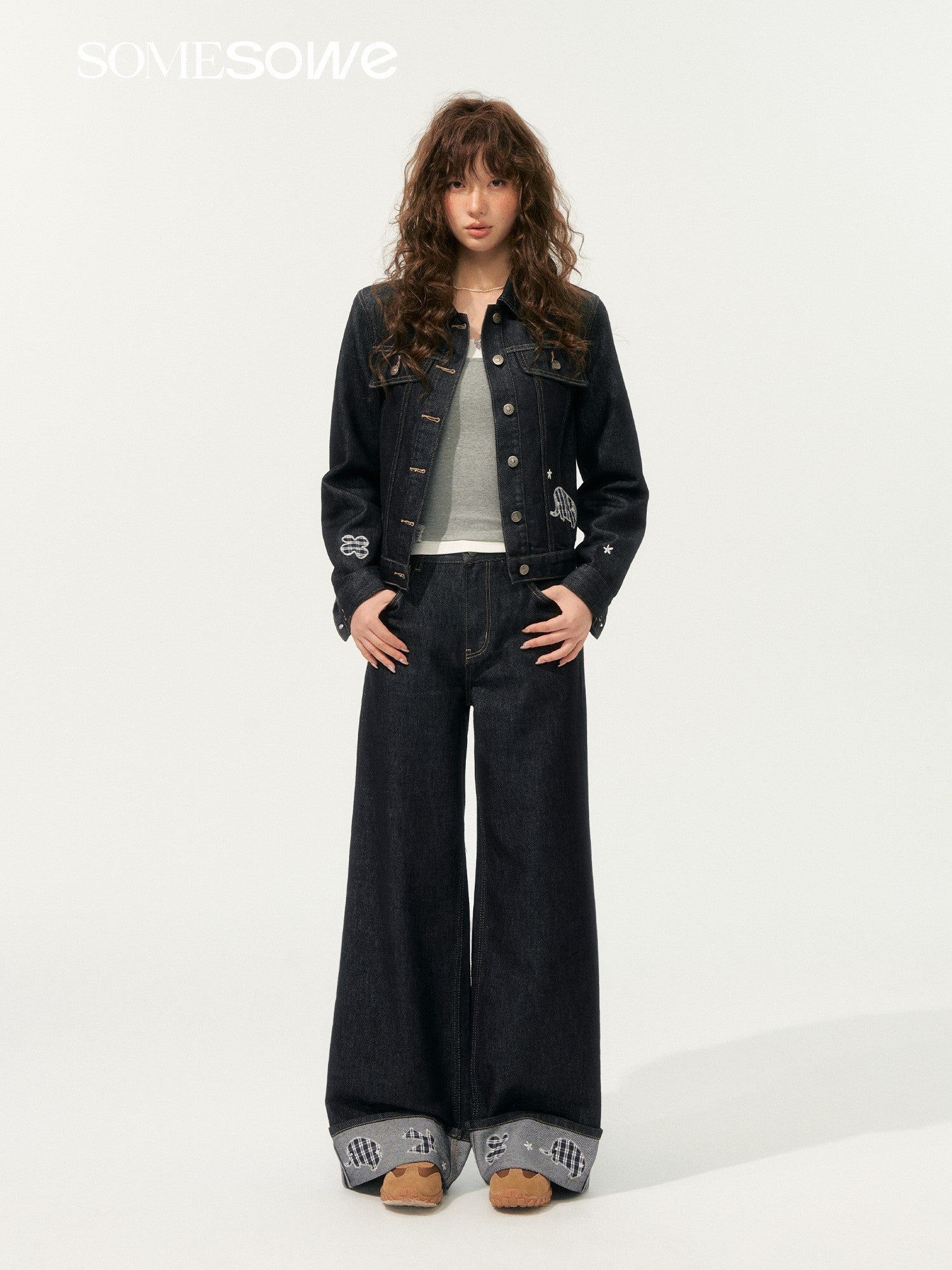 SOMESOWE S2508198&amp;S2508199 Childlike embroidered original color denim jacket + jeans