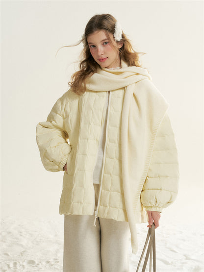 16DEWS 16D25533 White duck down mid length checkered down jacket