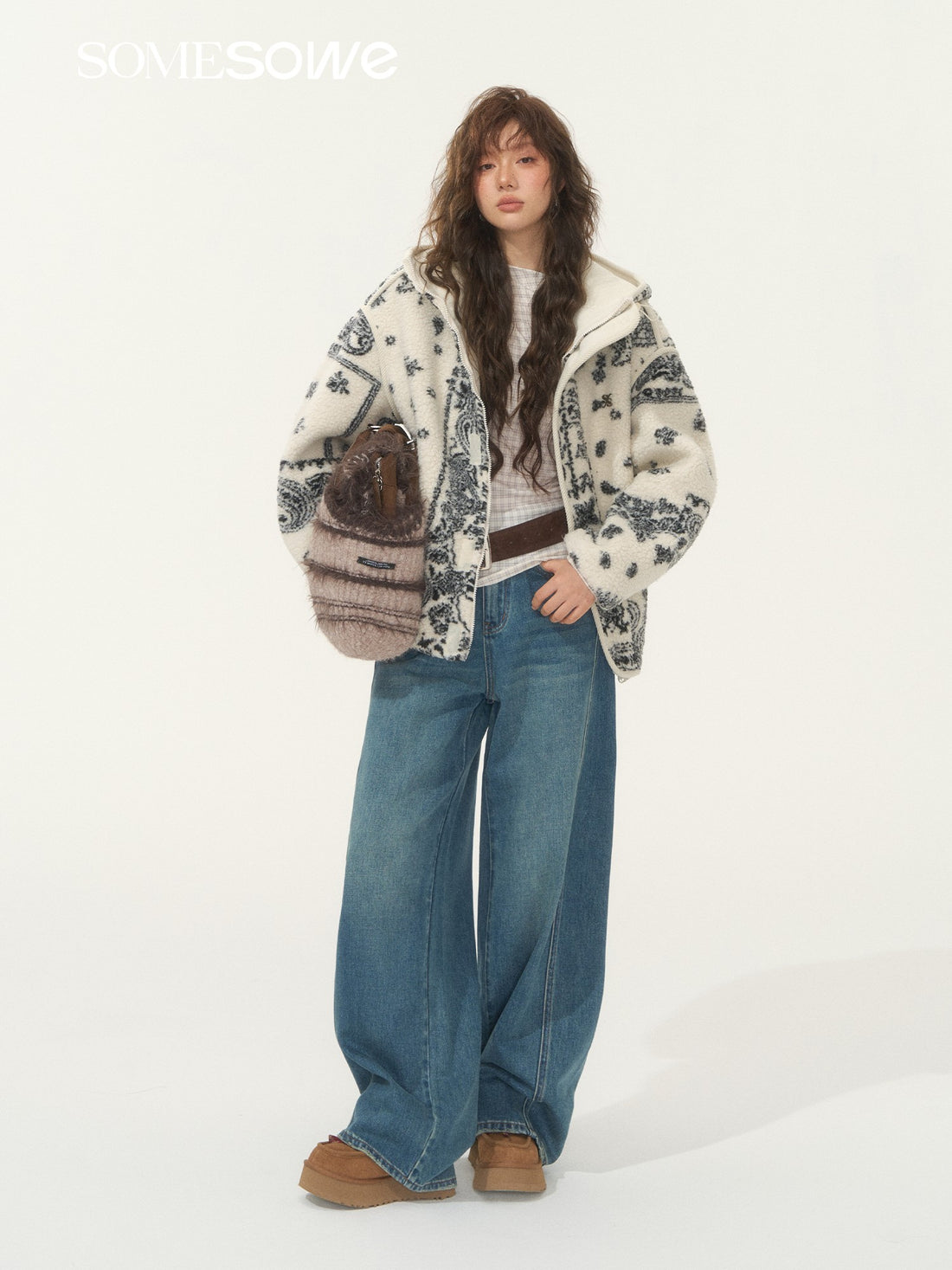 SOMESOWE S2508256 Jacquard fleece hooded casual jacket
