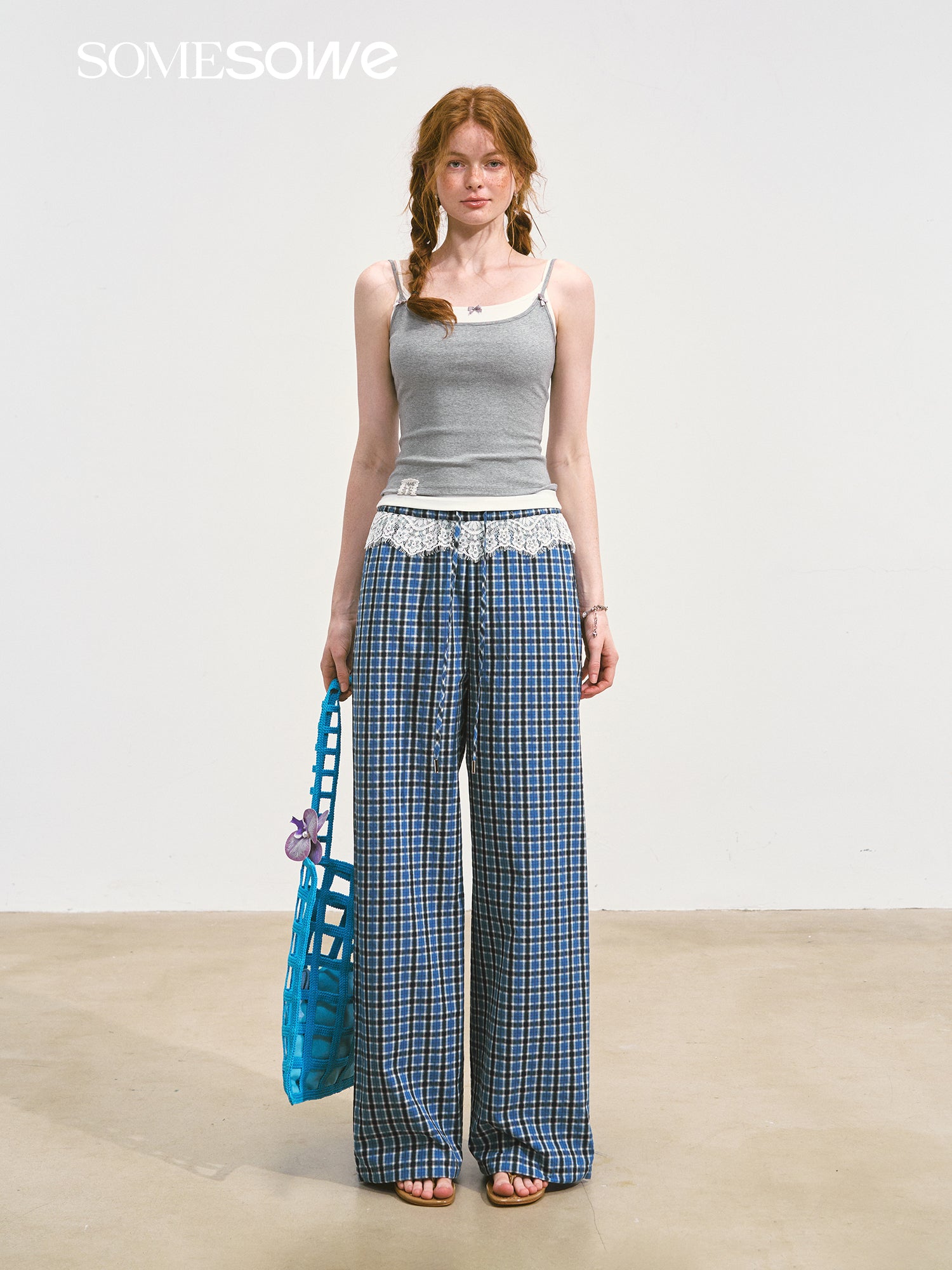 SOMESOWE S2508108 Lace plaid wide leg pants