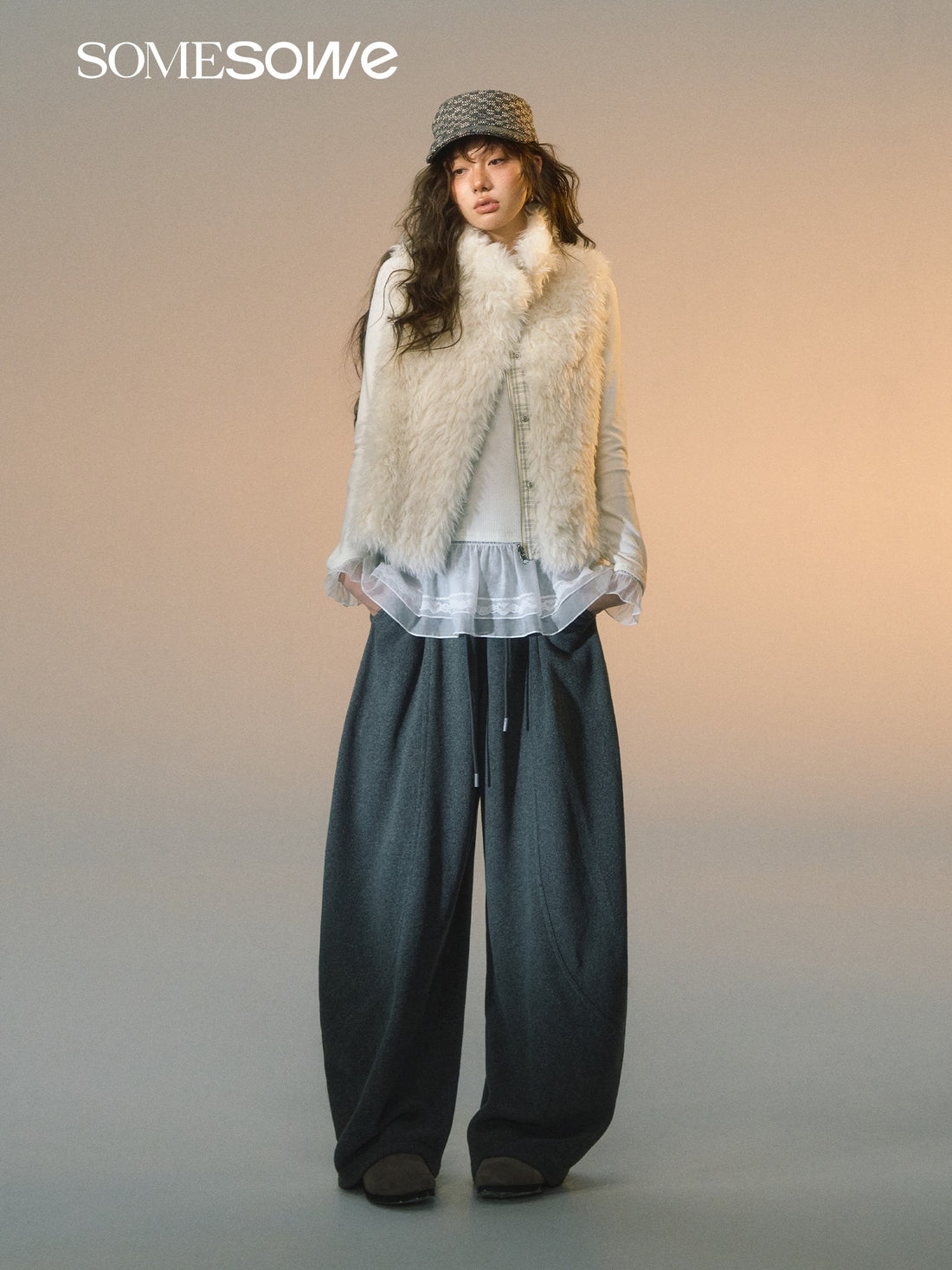 SOMESOWE S2508263 Grid splicing lamb wool double-sided vest