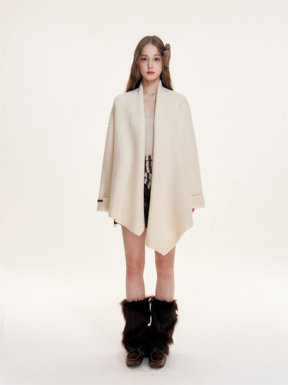 16DEWS 16D25411 Irregular hem lapel woolen cloak coat