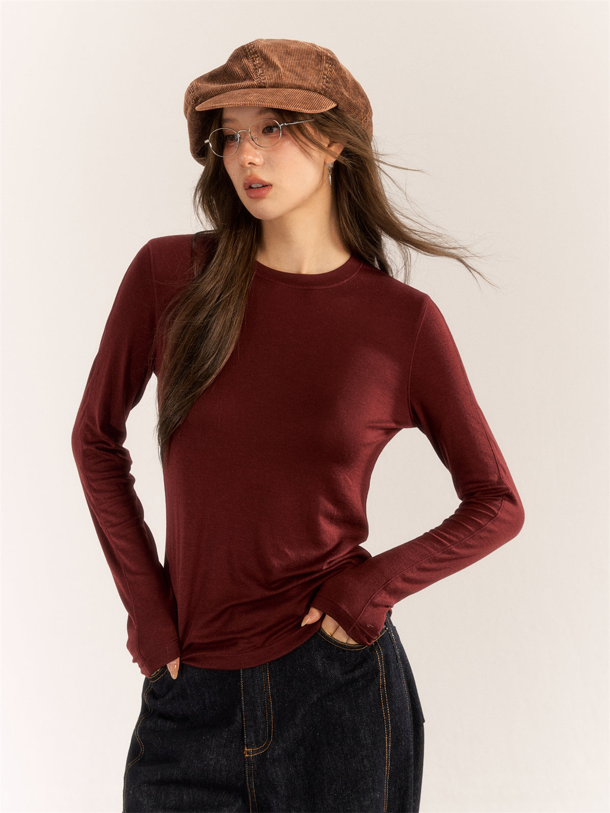 Asgony ASG24585 Fine wool all-match slim bottoming shirt top