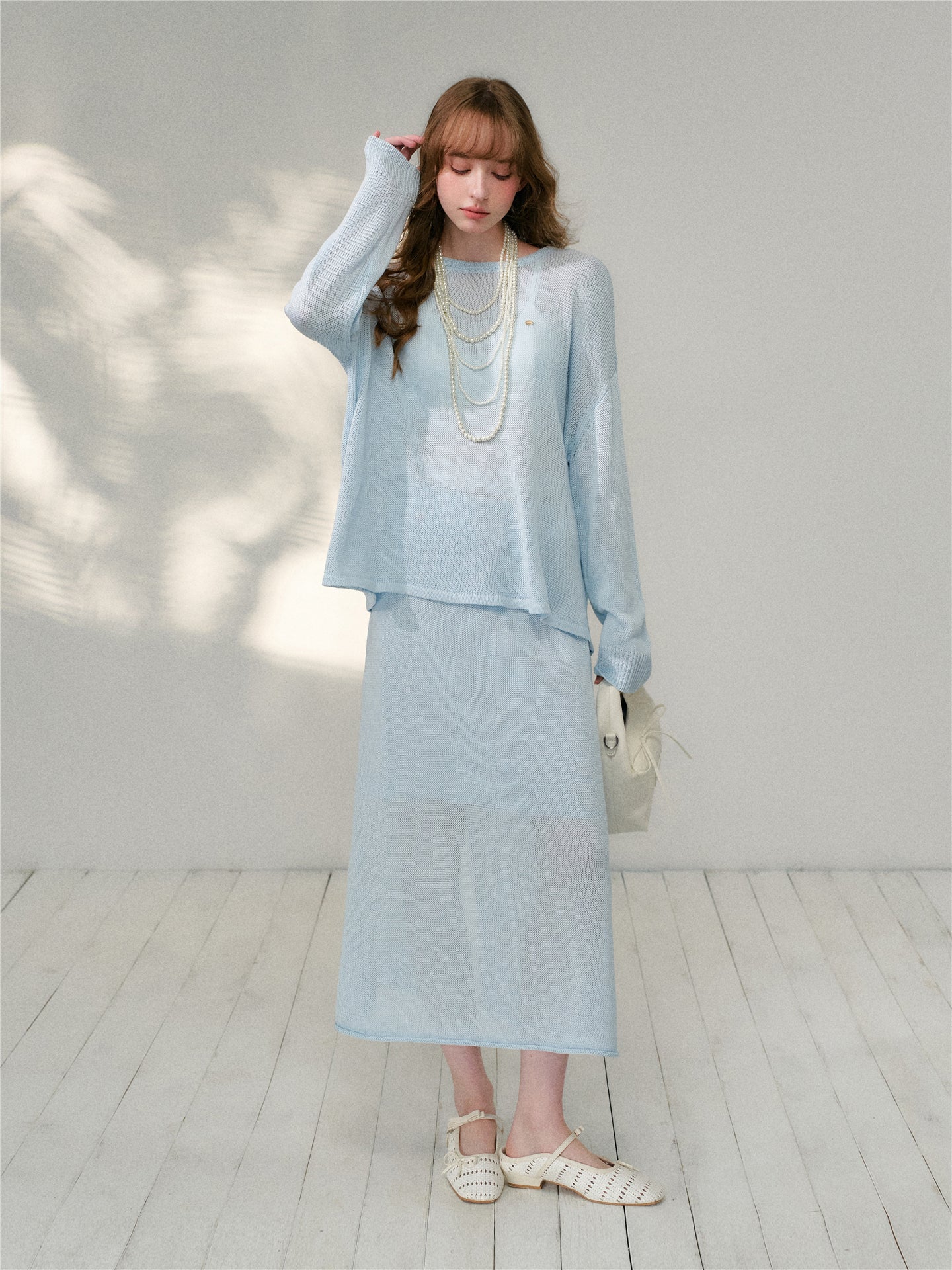 16DEWS 16D26086&amp;16D26087 Lyocell loose fitting pullover knitted sweater + skirt