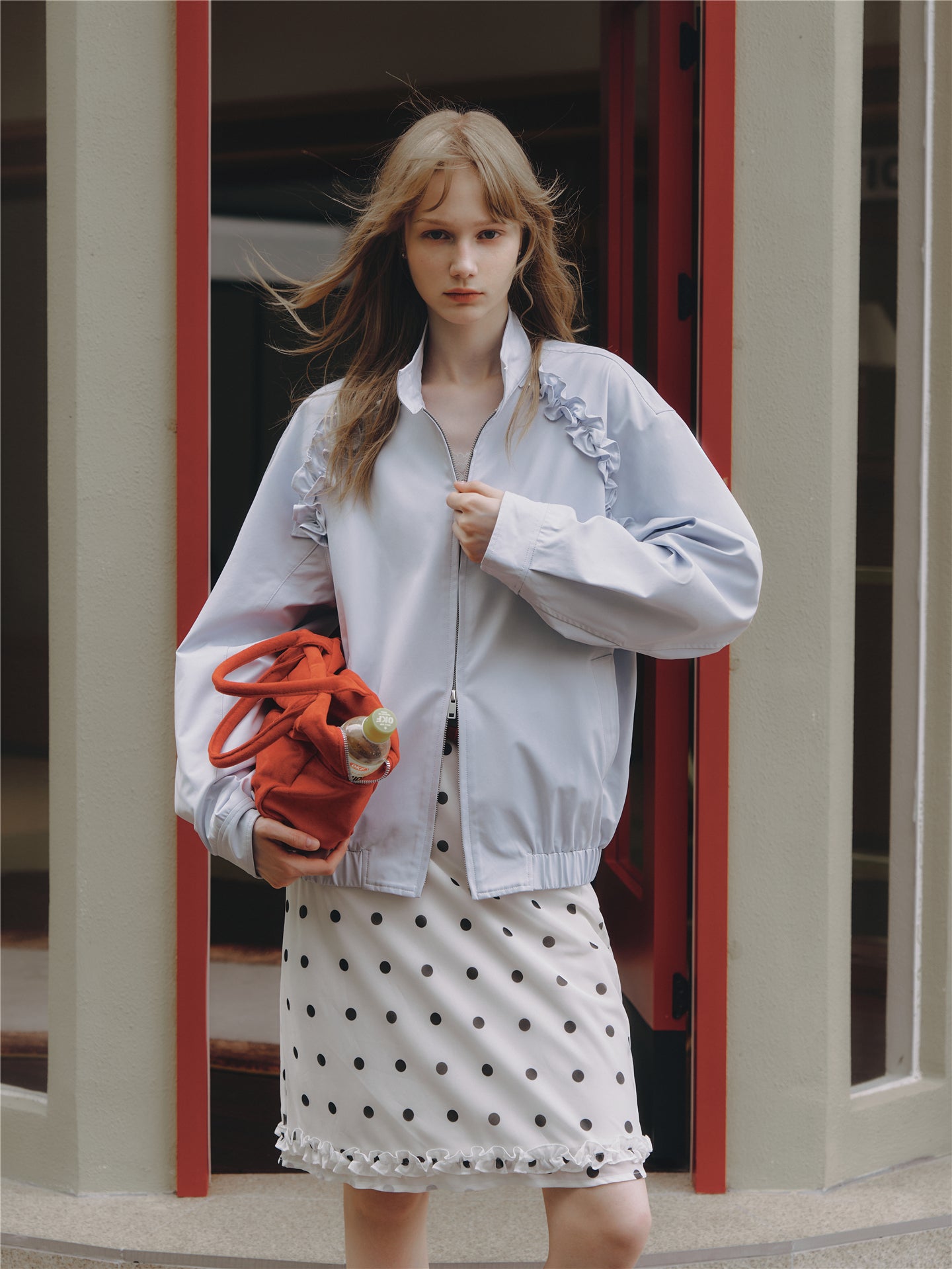 Asgony ASG26529 Ruffle-Edge Harrington Jacket