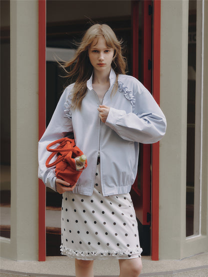 Asgony ASG26529 Ruffle-Edge Harrington Jacket
