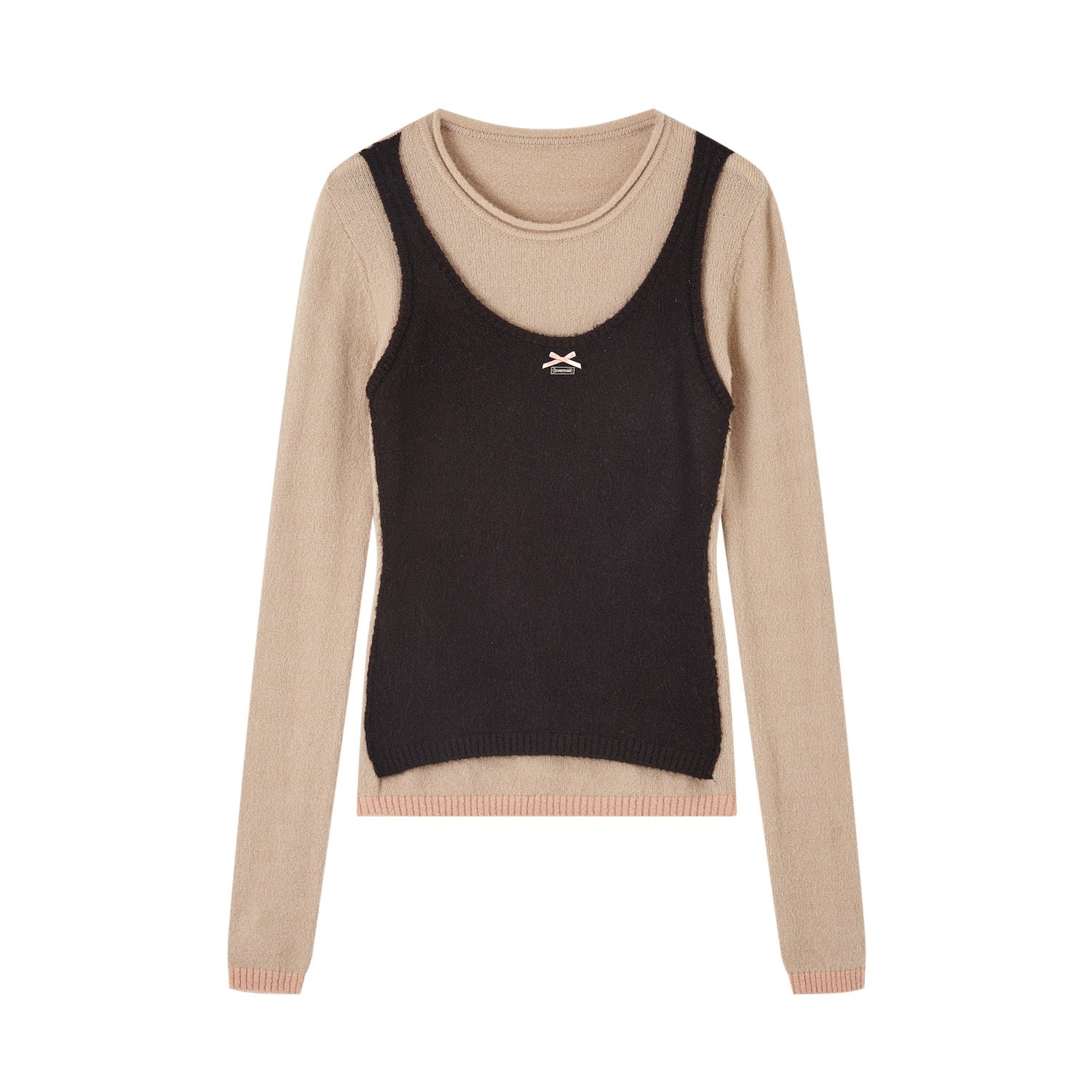 SOMESOWE S2508298 Color blocking layered long sleeved sweater