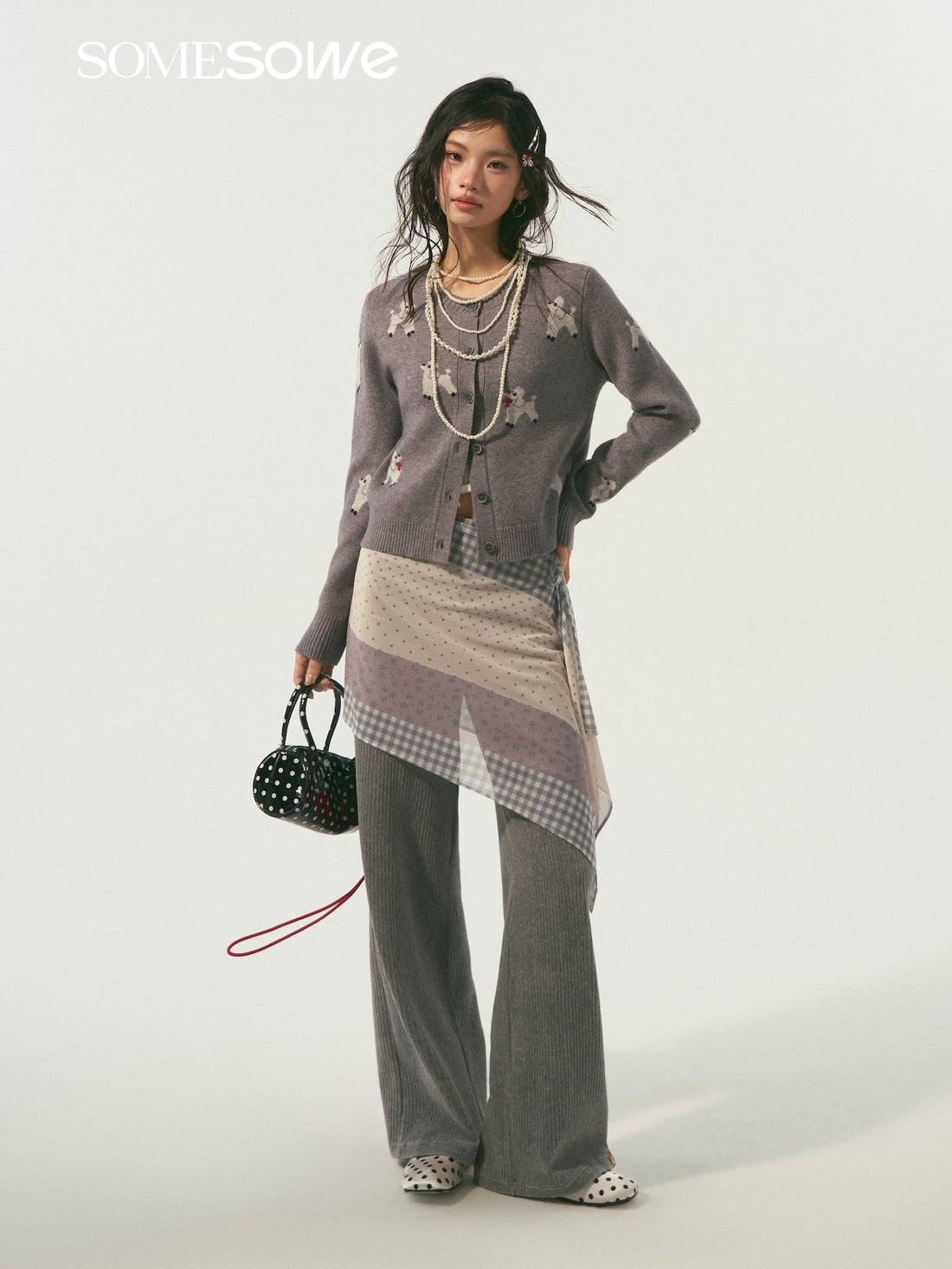 SOMESOWE S2509005 Scarf puppy jacquard knitted cardigan