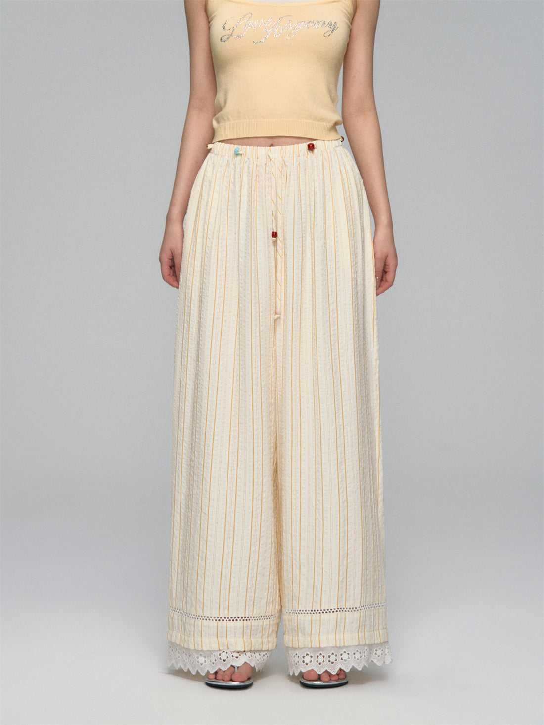 AsGony ASG25113 Striped lace straight leg casual pants (2color)