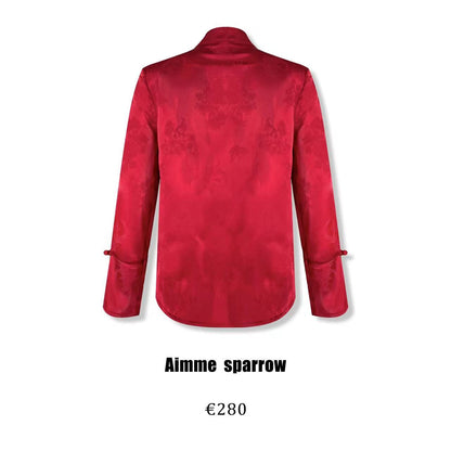 Aimme Sparrow 9075 Neo-Chinese red shirt with pearl pendant