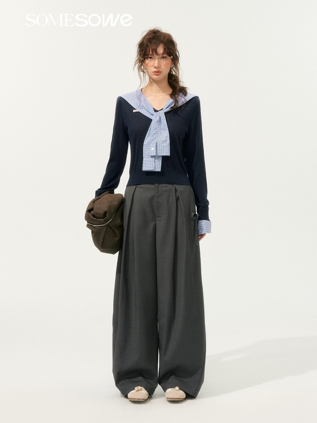 SOMESOWE S2508182 Sailor collar spliced knit top