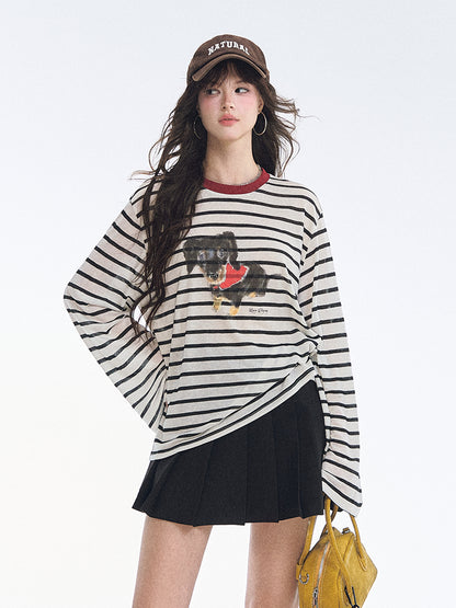 Asgony ASG26539 Striped Puppy Long-Sleeve T-Shirt
