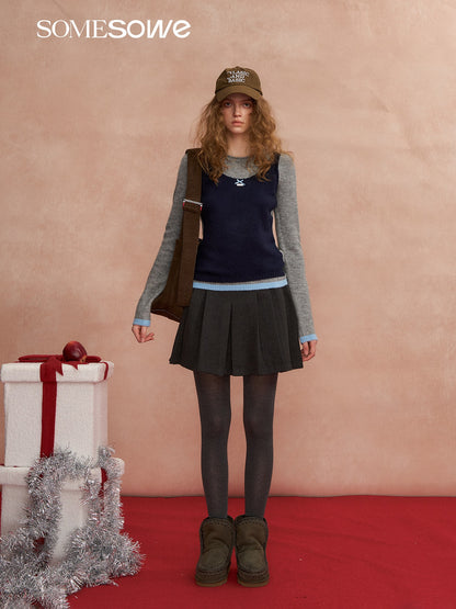 SOMESOWE S2508298 Color blocking layered long sleeved sweater