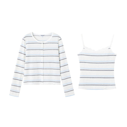 SOMESOWE S2609048 Striped cardigan two-piece set