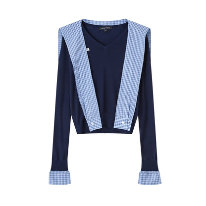 SOMESOWE S2508182 Sailor collar spliced knit top