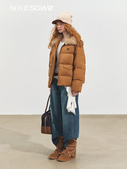 SOMESOWE S2508233 Suede patchwork fur collar down jacket