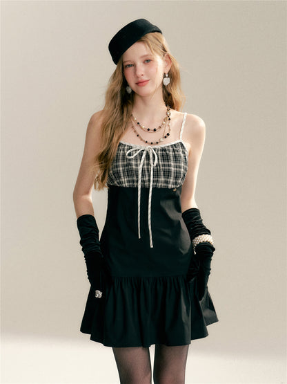 16DEWS 16D246064 Plaid patchwork camisole dress