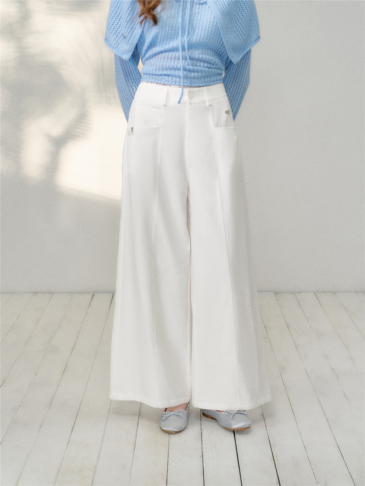 16DEWS 16D26079 Split design high waisted loose casual pants