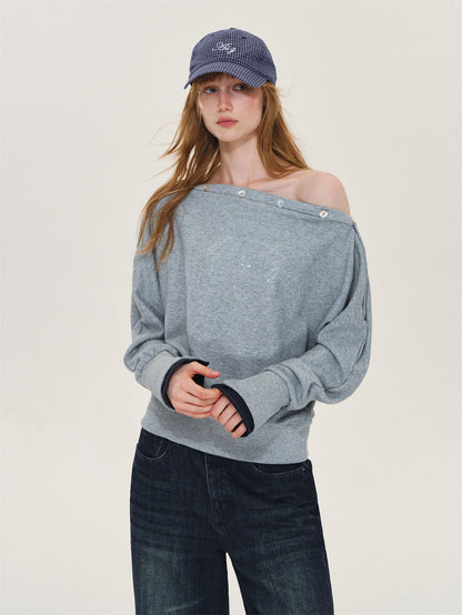 Asgony ASG26567 Printed One-Shoulder Sweater