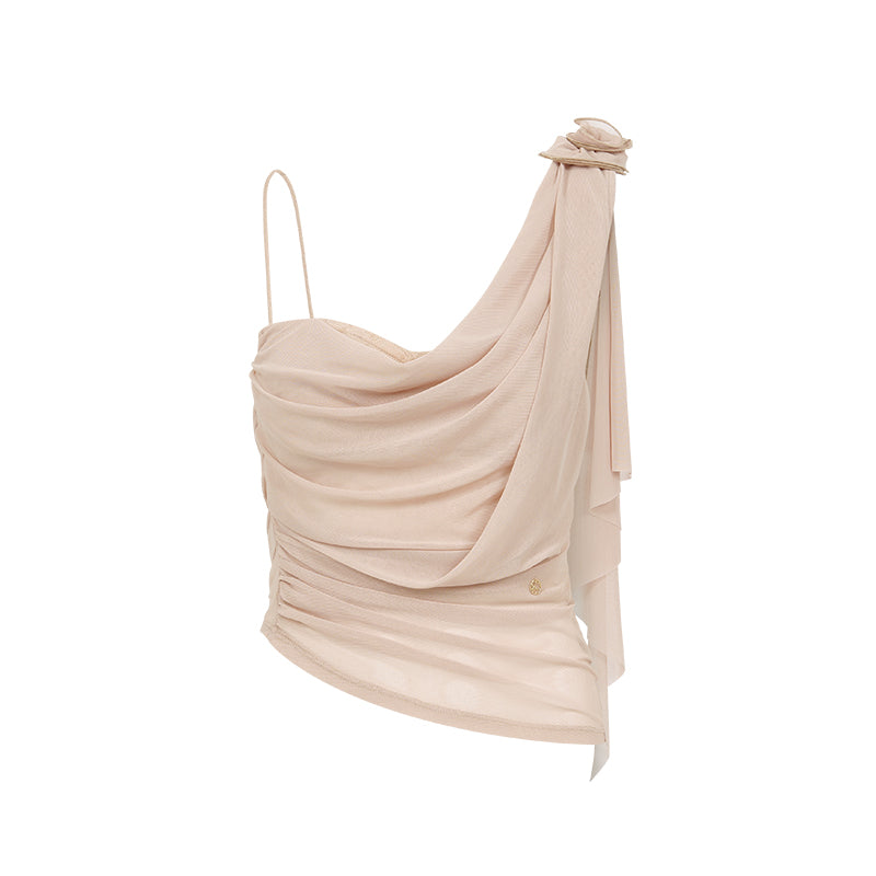 SHEERLUCK SLTZ26520 Mesh draped patchwork lace top + skirt