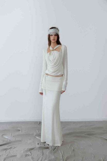 NONCESTNON N233 White fake two-piece knot long sleeved top