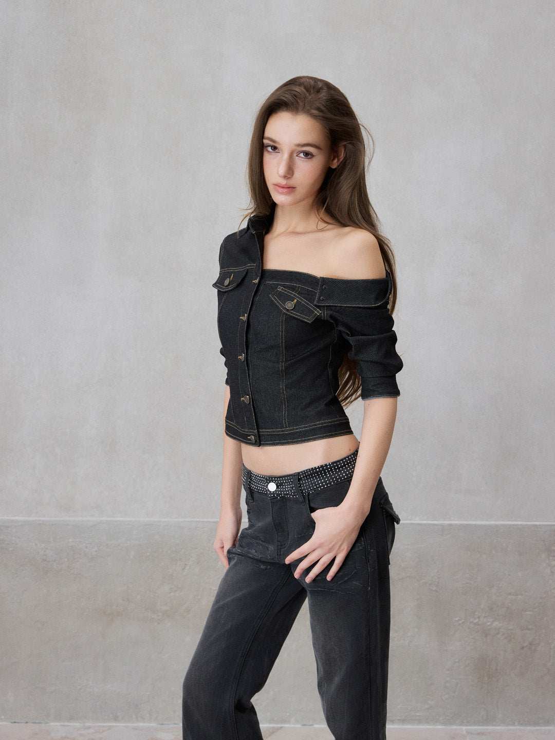 NONCESTNON N306 Off shoulder denim shirt