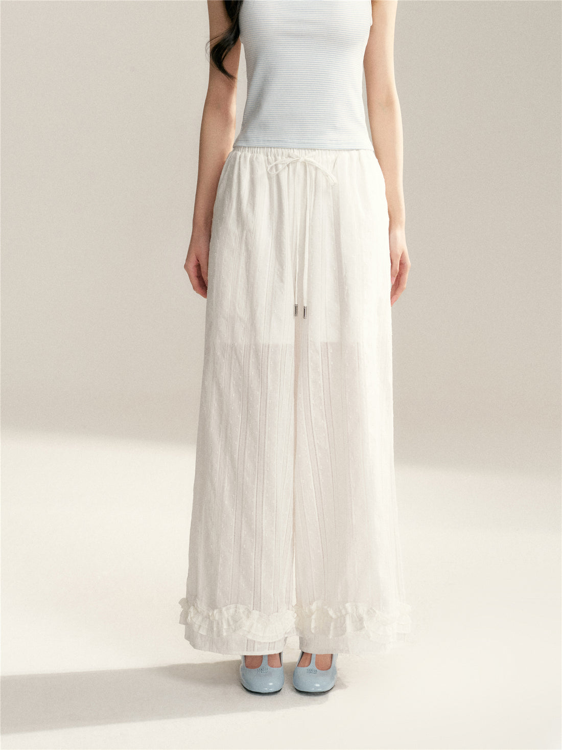 16DEWS 16D246066 Loose wide leg pants with ruffle edge splicing