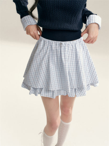 16DEWS 16D26010 Blue plaid waistless A-line puffy skirt